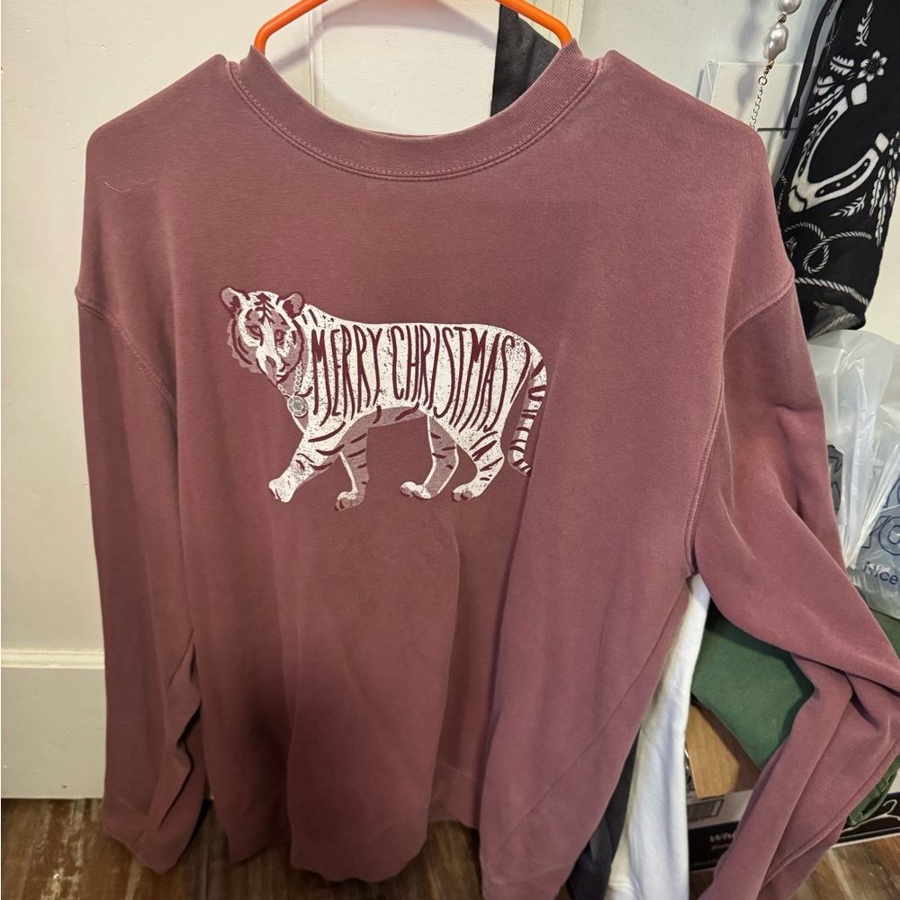 Candy Cane Tiger Sweatshirt in Maroon - Living Fully Co